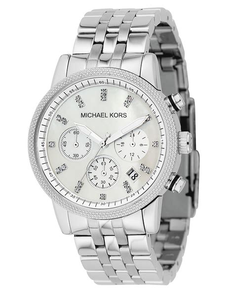 michael kors all stainless steel watch 10 atm price|Michael Kors black chronograph watch.